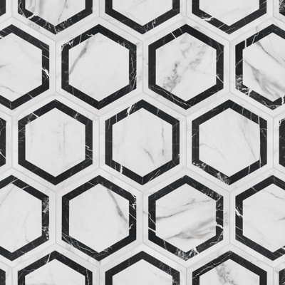 Carreau de marbre et de plancher en porcelaine 11 po x 13 po Marbilia Hex Venato avec Biotech