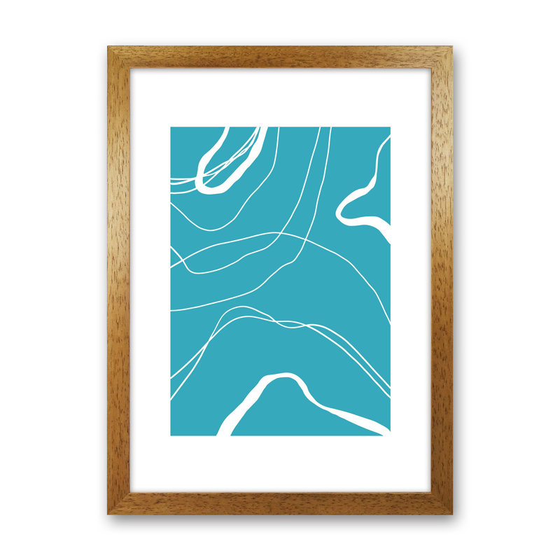 Mita Teal Swirls N13 by Pixy Paper - Print, Oak Framed, 84cm H x 59.4cm W x 3cm D