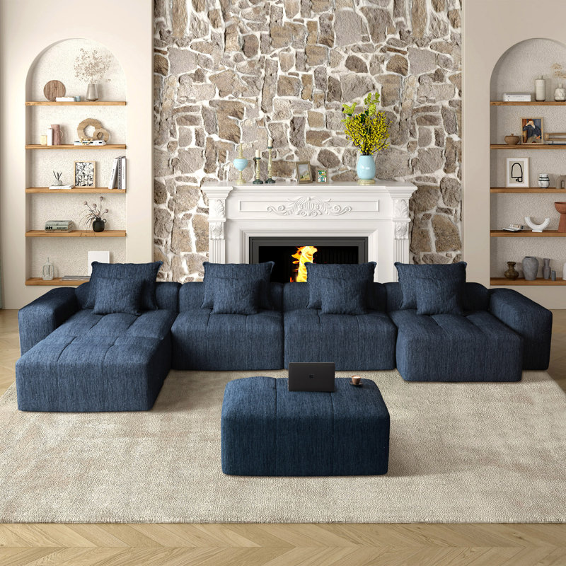 Canapé modulaire rembourré 8 pièces Viola, Chenille bleu