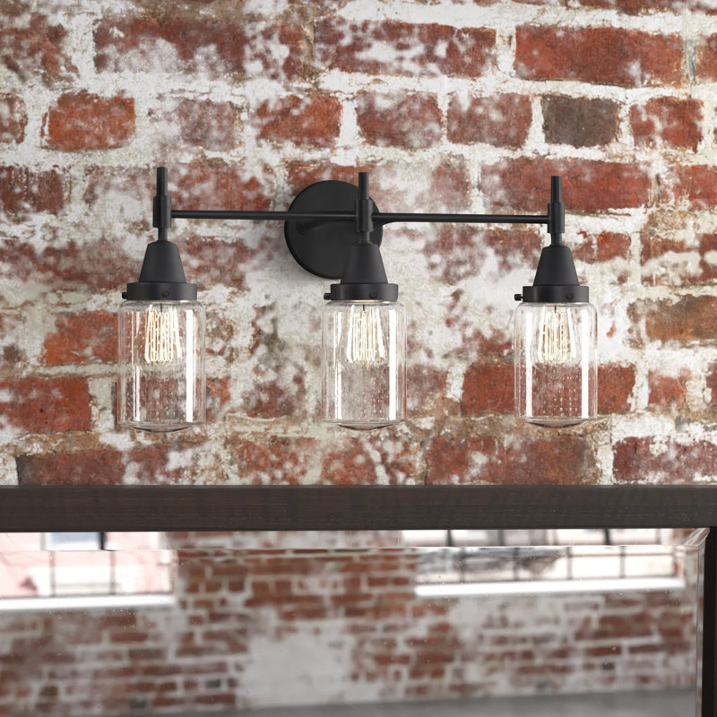 Éclairage pour meuble-lavabo à 3 lumières à intensité variable Gayle, Noir mat, Ampoule DEL rétro 4 watts, Grainé