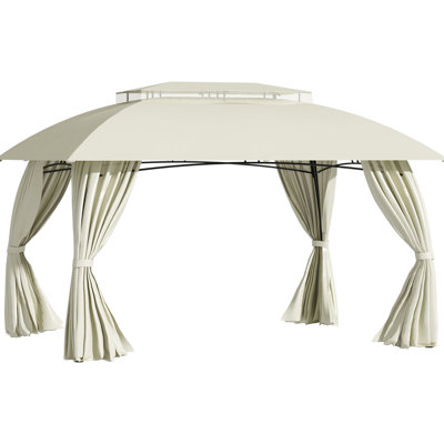 Pavillon de jardin 10 'x 13', toit en arc à double aération, structure en acier robuste, parois latérales de rideau beige pour abri de soleil extérieur sur la pelouse, auvent de pavillon avec toit et construction - cour arrière