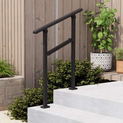 Hand Rails for Outdoor Steps,2-3 Step Railing for Stairs,Adjustable Porch Railing,Hand Rails for Seniors,Outdoor Deck Handrails for Exterior Steps,Black
