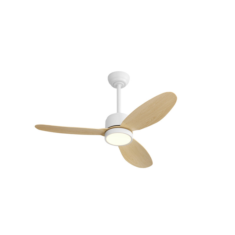42inch 3 ABS Blades Indoor and Outdoor Ceiling Fan with Integrated LED and Remote Downrod,White and Natural Wood Grain, White