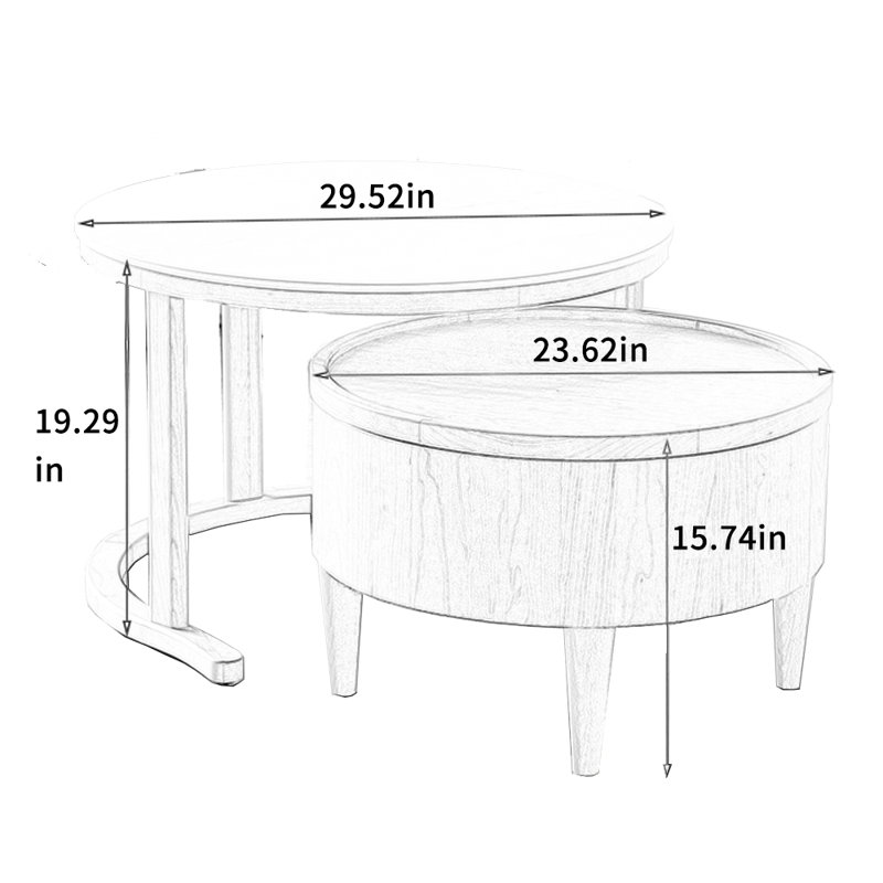 Table basse ronde moderne avec design rotatif