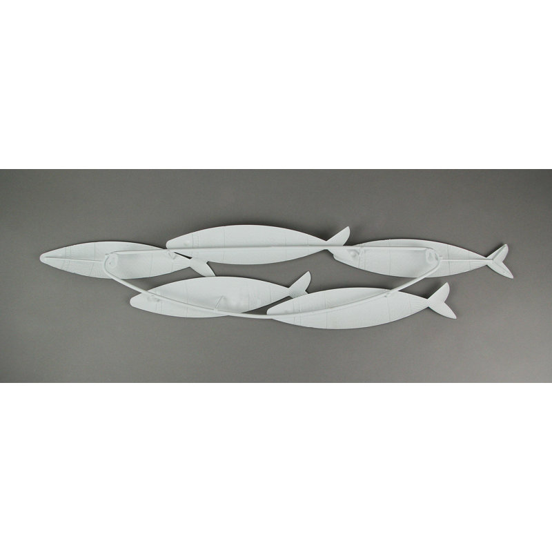Blue and White Metal Coastal Fish Wall Sculpture 34 Inch