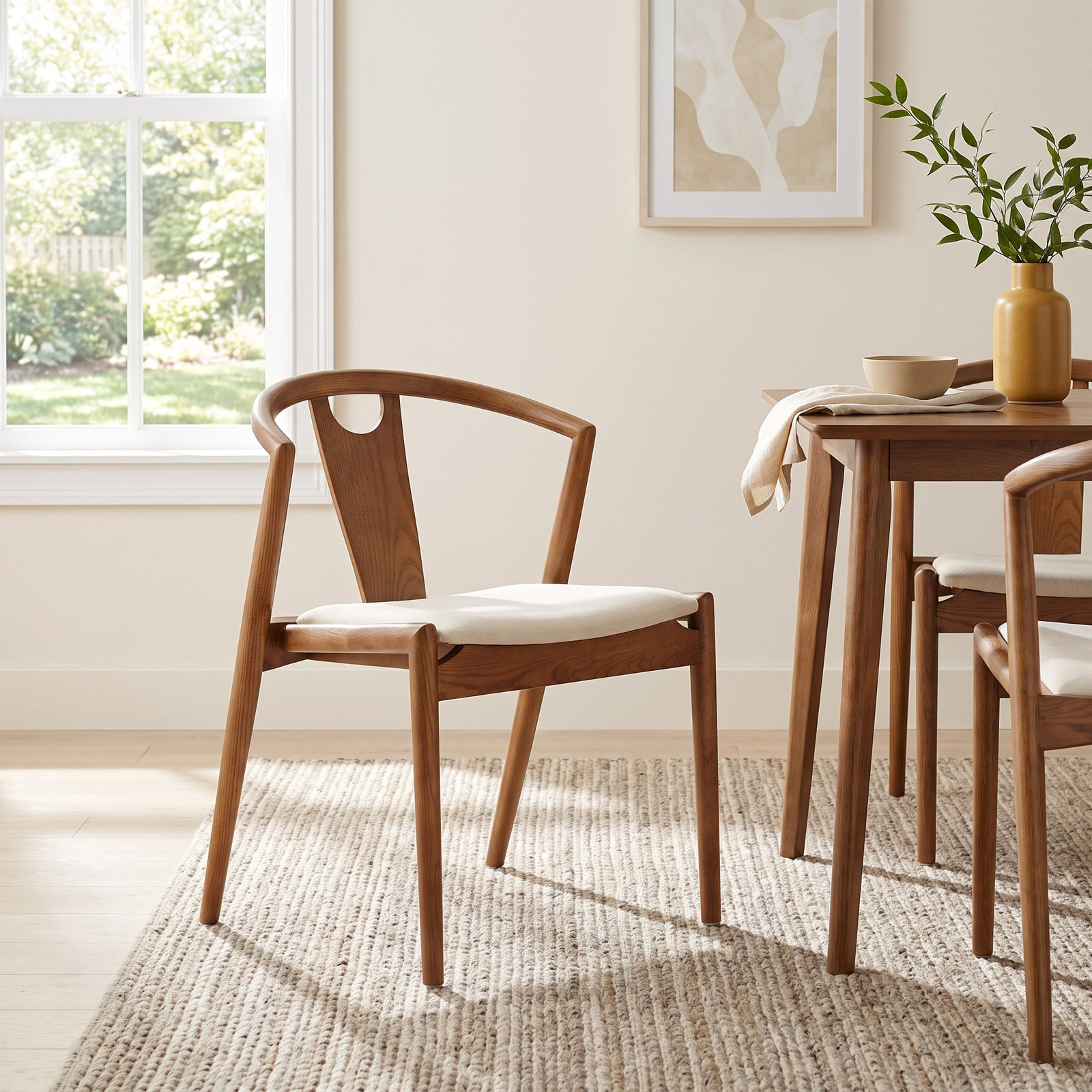 Ambra Dining Chair, 2, Natural/Walnut Stained