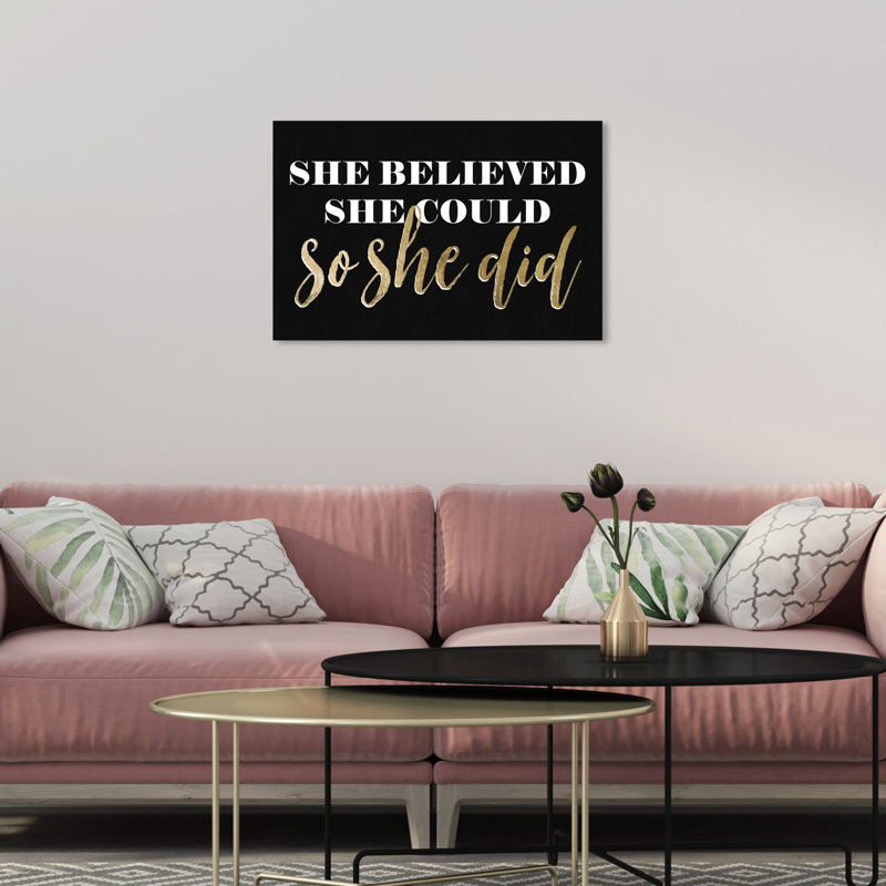 «Typographie and Quotes So She Did Black», art textuel sur toile, H 16 po x l 24 po, Toile tendue