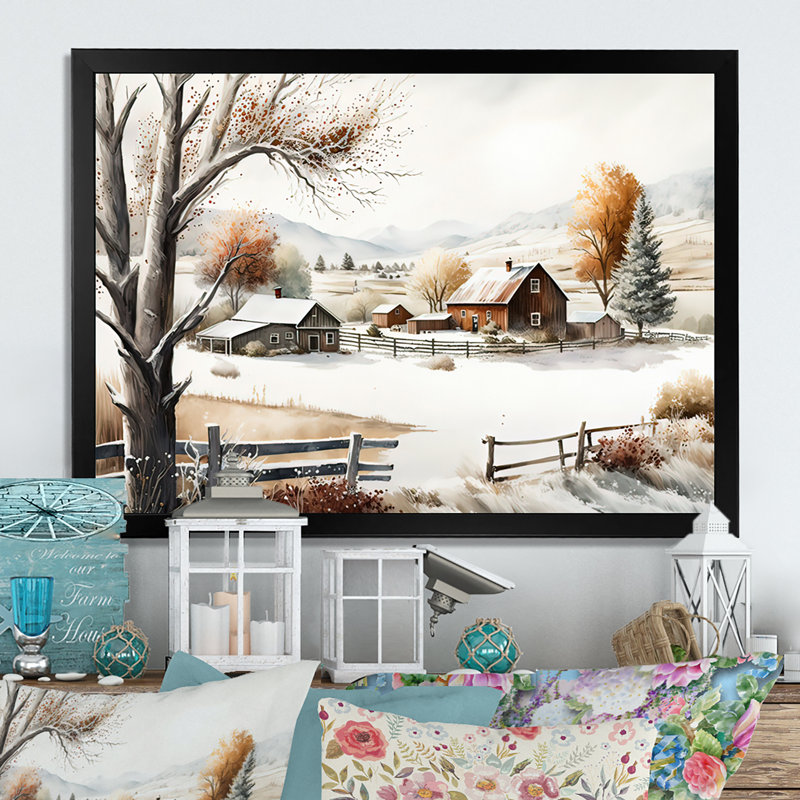 «Kansas Farm in Winter», reproduction sur toile, H 12 po x l 20 po x P 1 po, Cadre noir