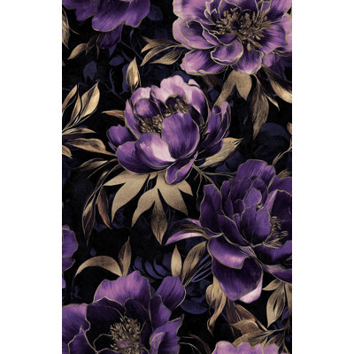 Violet Peony Wallpaper Gold Leaf Peel And Stick Luxe Floral Decorative Mural