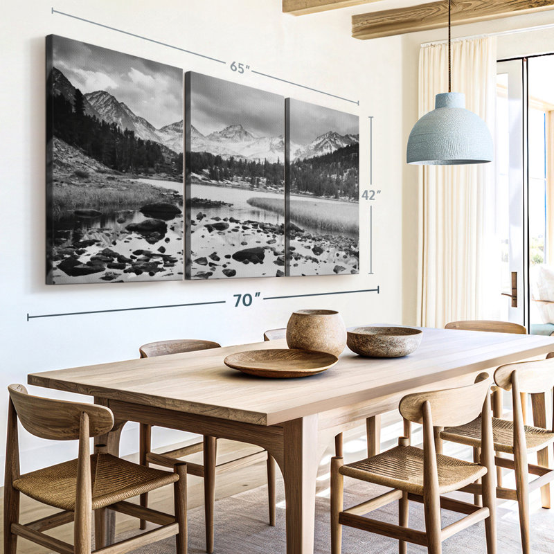 "Paysage alpin monochrome" 3 pièces, H 42 po x l 65 po x P 1,25 po