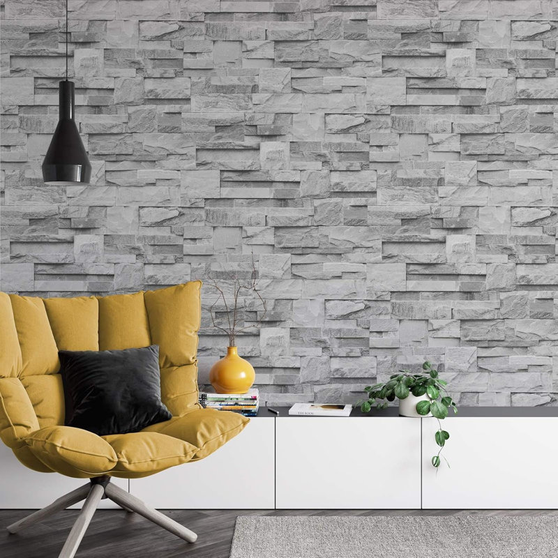 Thorn Slate Grey Realistic Stone Brick Wall Effect Textured Vinyl Wallpaper