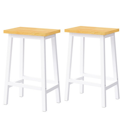 Tabouret de bar en bois massif de 25,6 po de hauteur, blanc, thème, repose-pieds, de 2 pour tabourets de comptoir de cuisine 2, hauteur, repose-pieds chic