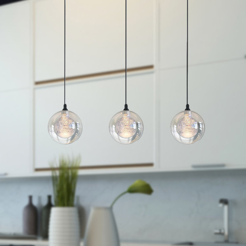 Luminaire suspendu linéaire pour îlot de cuisine à 3 lumières DEL Riverdale, Matte Black