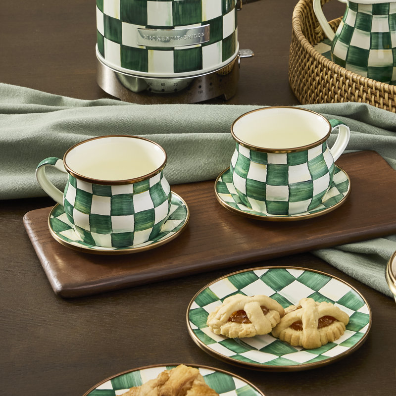 Emerald Check Espresso Cup And Saucer Set