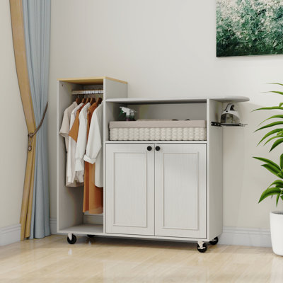 Ironing Cart with Rolling Ironing Board, Multipurpose Ironing Cabinet with Wheels and a Adjustable Shelf, Compact Ironing Solution for Laundry Room, Bedroom,Cloakroom-Antique