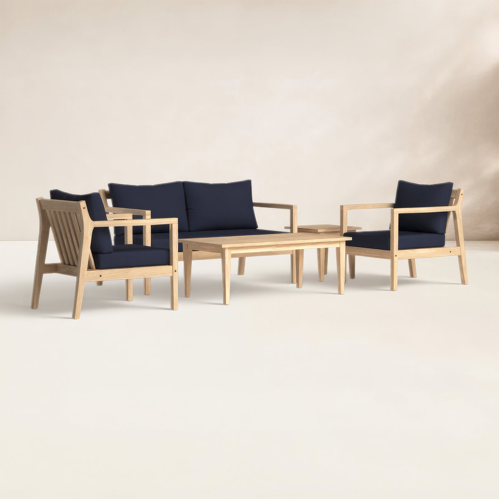 Amina 4-Person Acacia Patio Seating Group, Navy