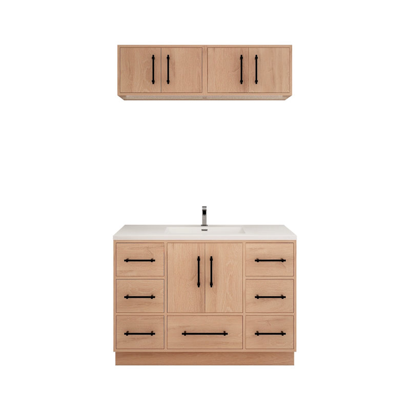 Victoria 48'' Freestanding Vanity with Reinforced Acrylic Sink + Top Cabinet, Red Oak