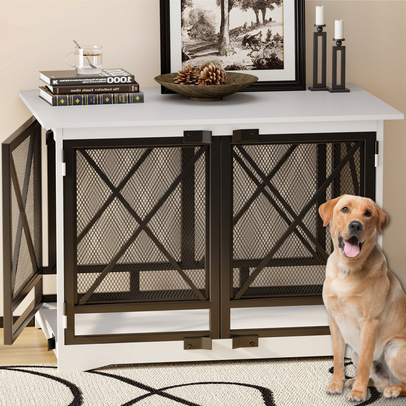  Table de bout robuste 48 po avec double porte pour chien, Blanc