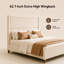 Lit plateforme tapissier à oreilles pleine grandeur, beige-1848321861