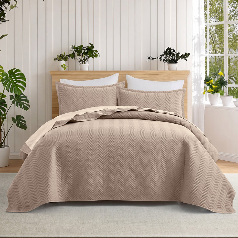 Ensemble de couvre-lit matelassé avec taies décoratives - couvre-lit en microfibre douce, courtepointe texturée en relief, literie moderne légère