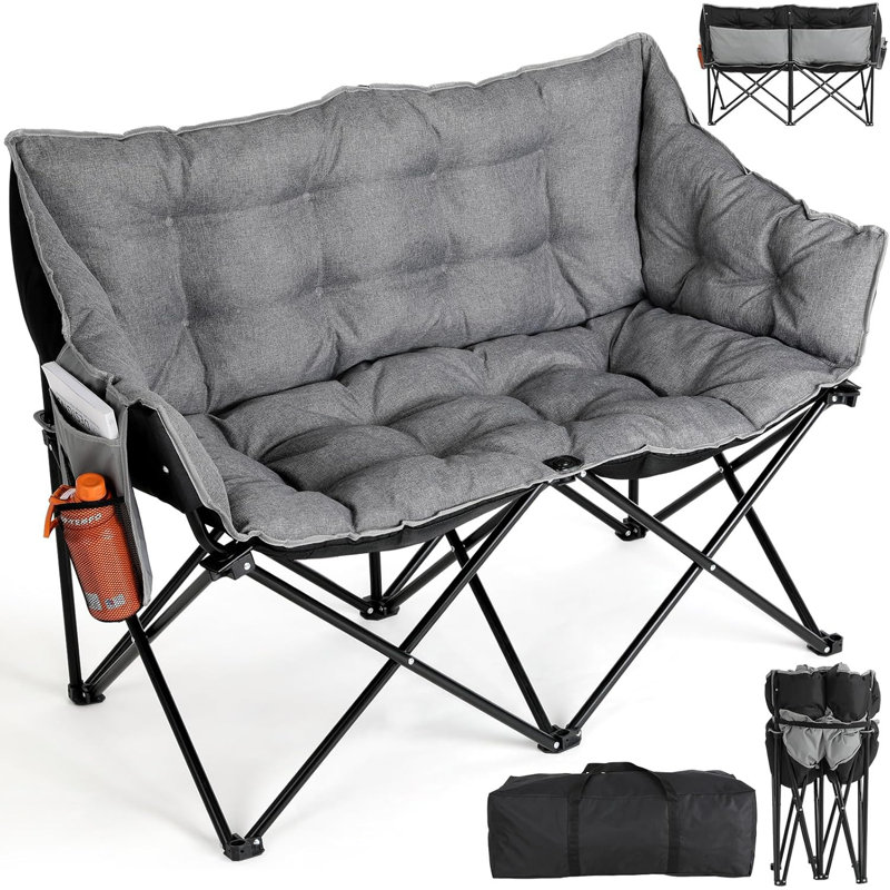 Quilted Double Folding Camping Chair, Grey