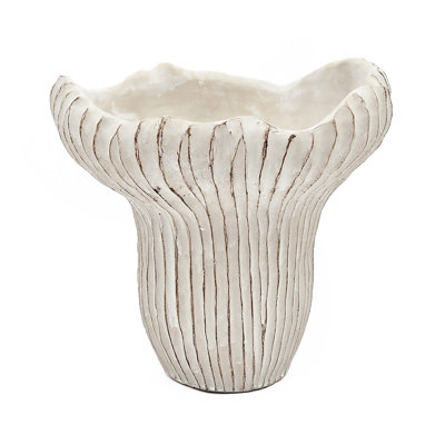 9.3X9x8.7" Sand And Cement Coral Planter With Textured Beige Finish