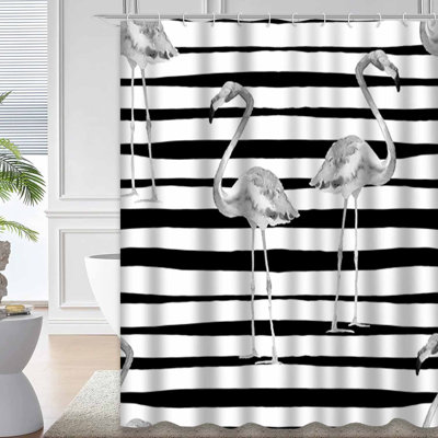 Magnifique rideau de douche à rayures et aquarelle Flamingo