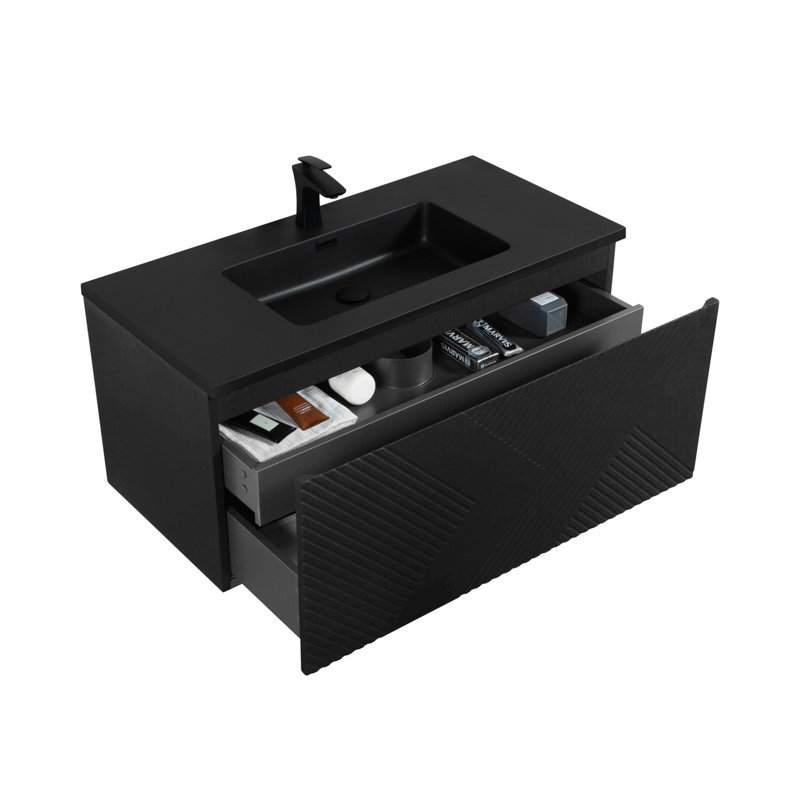 Lavabo de salle de bain rectangulaire intégré en polymère avec trop-plein 35,5 po Moore