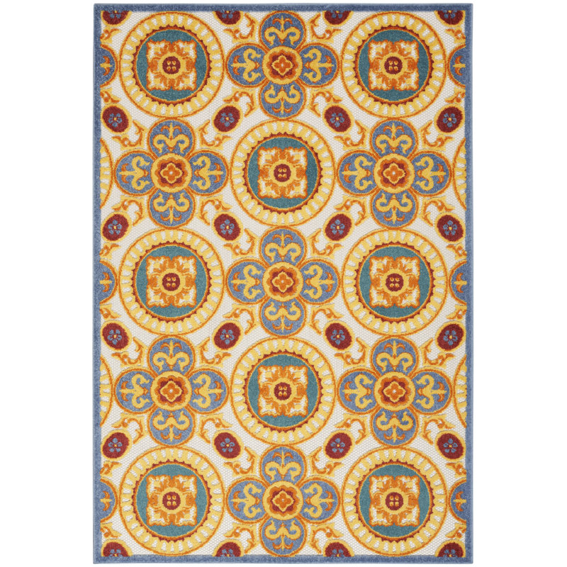 Tapis intérieur / extérieur multicolore à motif géométrique Mamini Aloha, Rectangle 5 pi 3 po x 7 pi 5 po