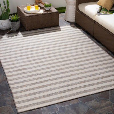 Elsie Indoor & Outdoor Boho Striped Rug Brown/Ivory