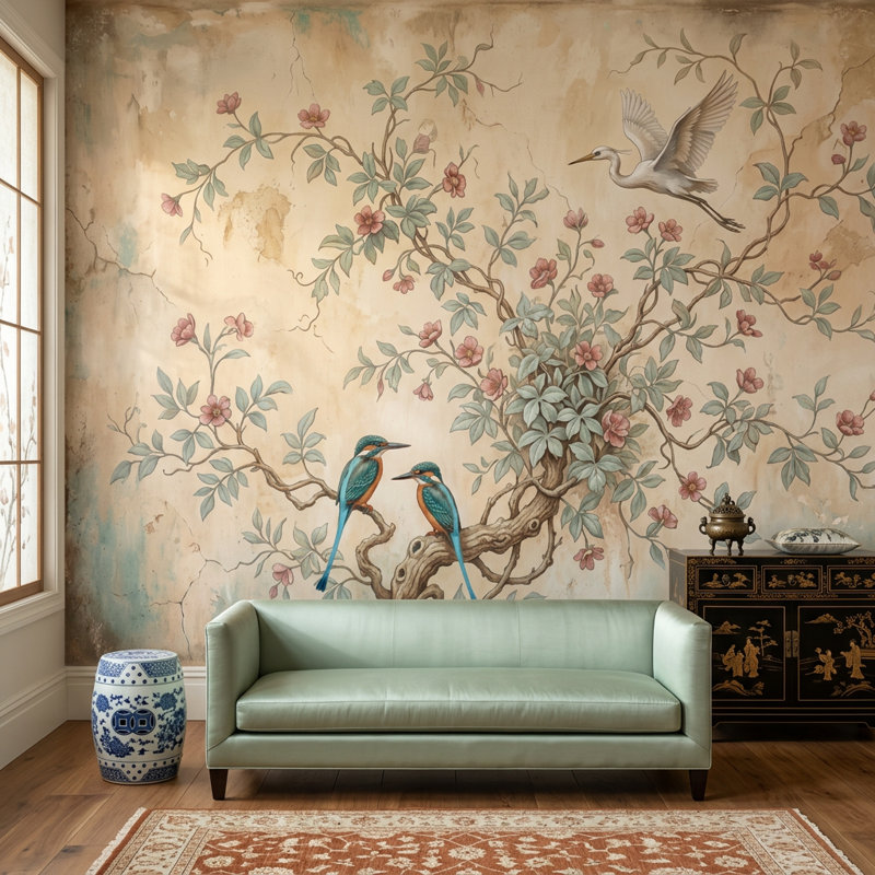 Décoration murale amovible oiseau, 140 po x 108 po, Peler et coller