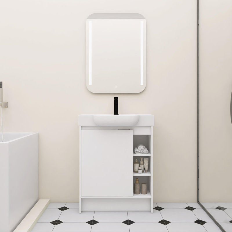 28 Inch Single Freestanding Bathroom Vanity With Ceramic Basin Sink and Soft-Close Door, White
