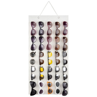 Sunglasses Storage Organizer, Wall Pocket Mounted by Sunglasses, Hanging Eyeglasses Storage Holder, Eyewear Display. (Ivory white, 25 Slot)