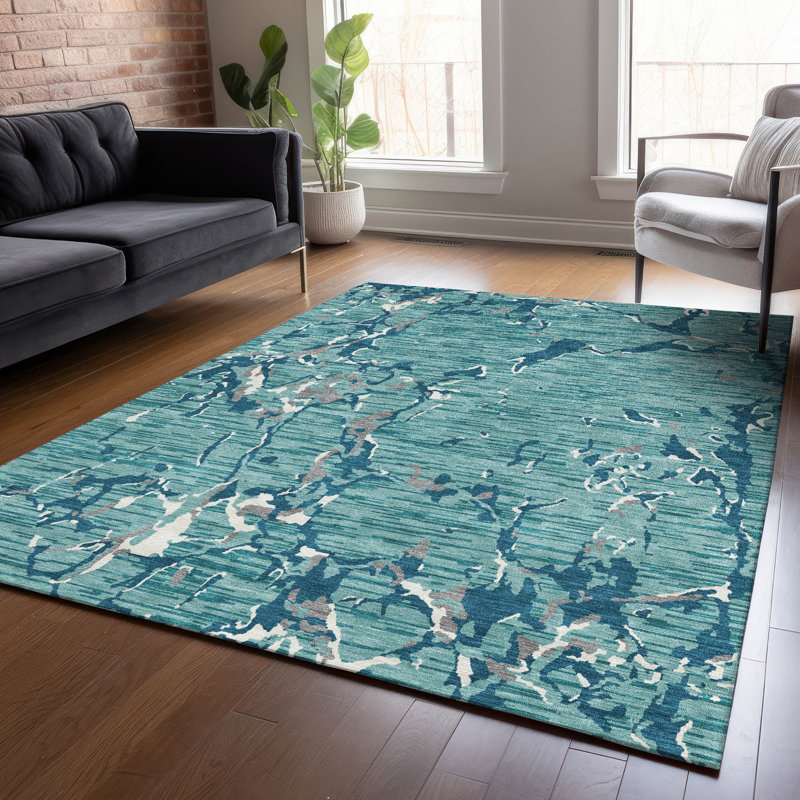 Red Abstract Synthetic Washable Rectangular Rug 30" x 46"