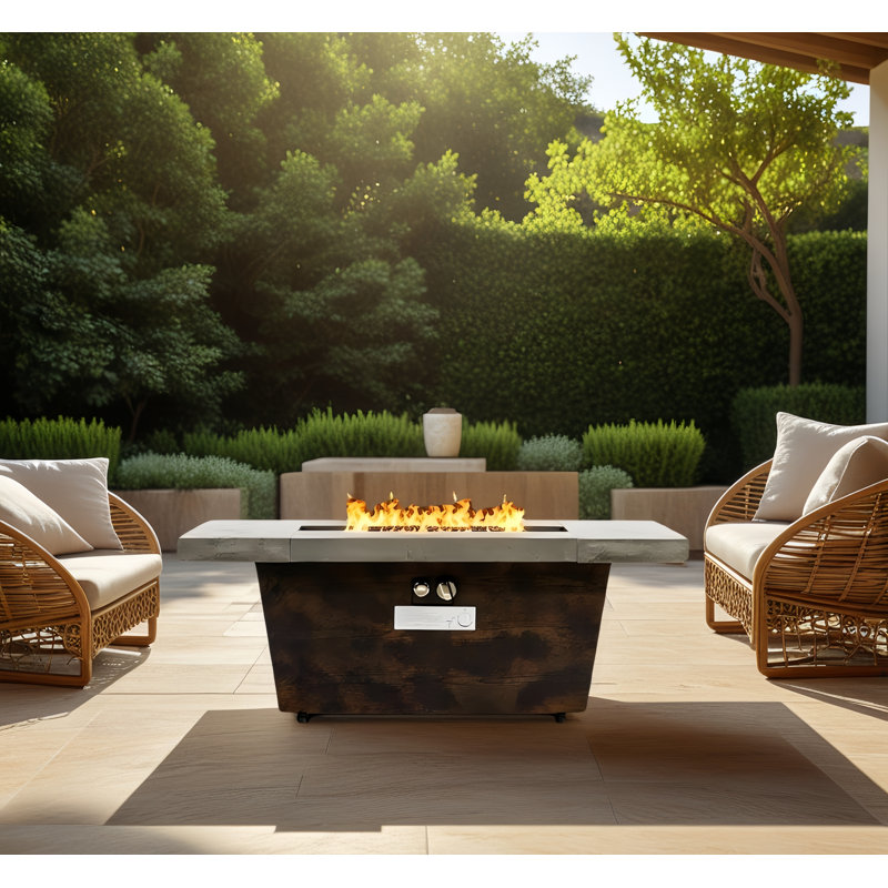 42 In. 50,000 Btu Rectangular Iron Propane Gas Outdoor Fire Pit Table In  Gray, cement-imitating Texture Effect Design