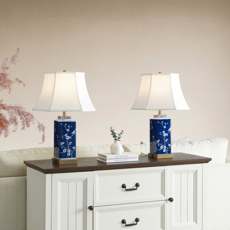 24" Ceramic Dimmable Table Lamp Set with USB Ports & Type C