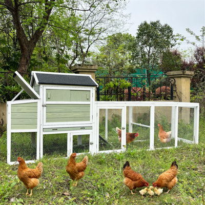 Poulailler en bois, grande cage à poule extérieure avec cage de volaille et cage de nidification, clapier à lapin, panneau anti-UV imperméable pour la cour