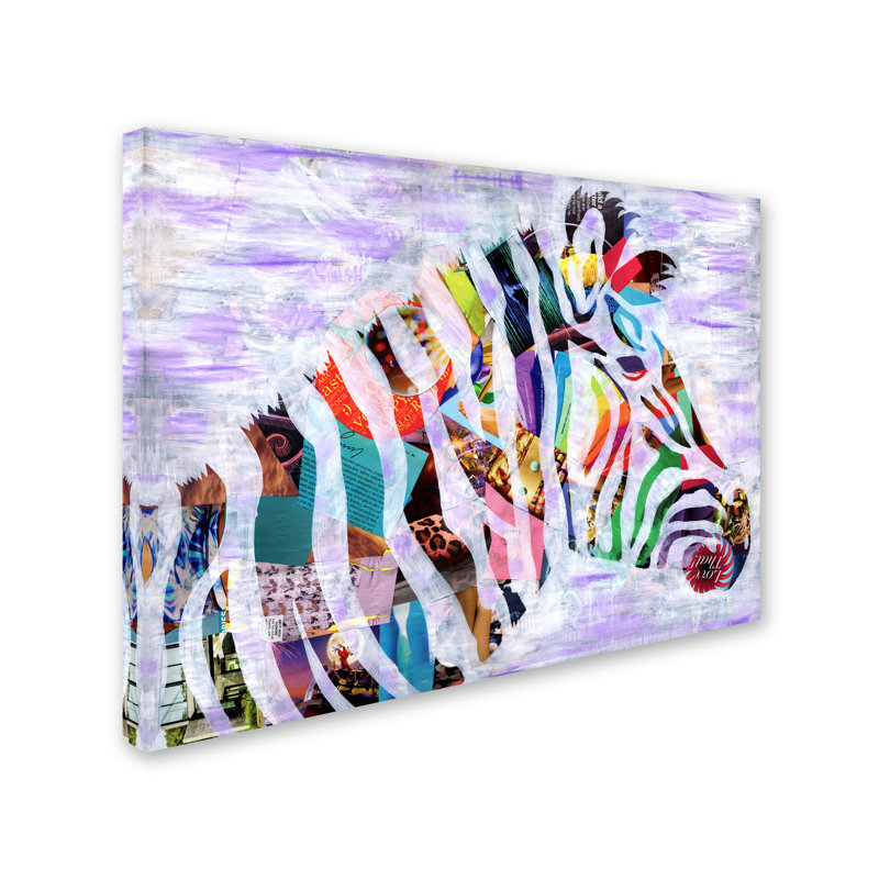 Colorful Zebra Collage Canvas Art in Purple and White