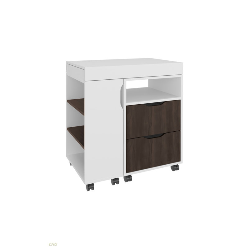 San Diego 54" Wide Two Drawer Expandable Desk  With Seven Shelves And Casters