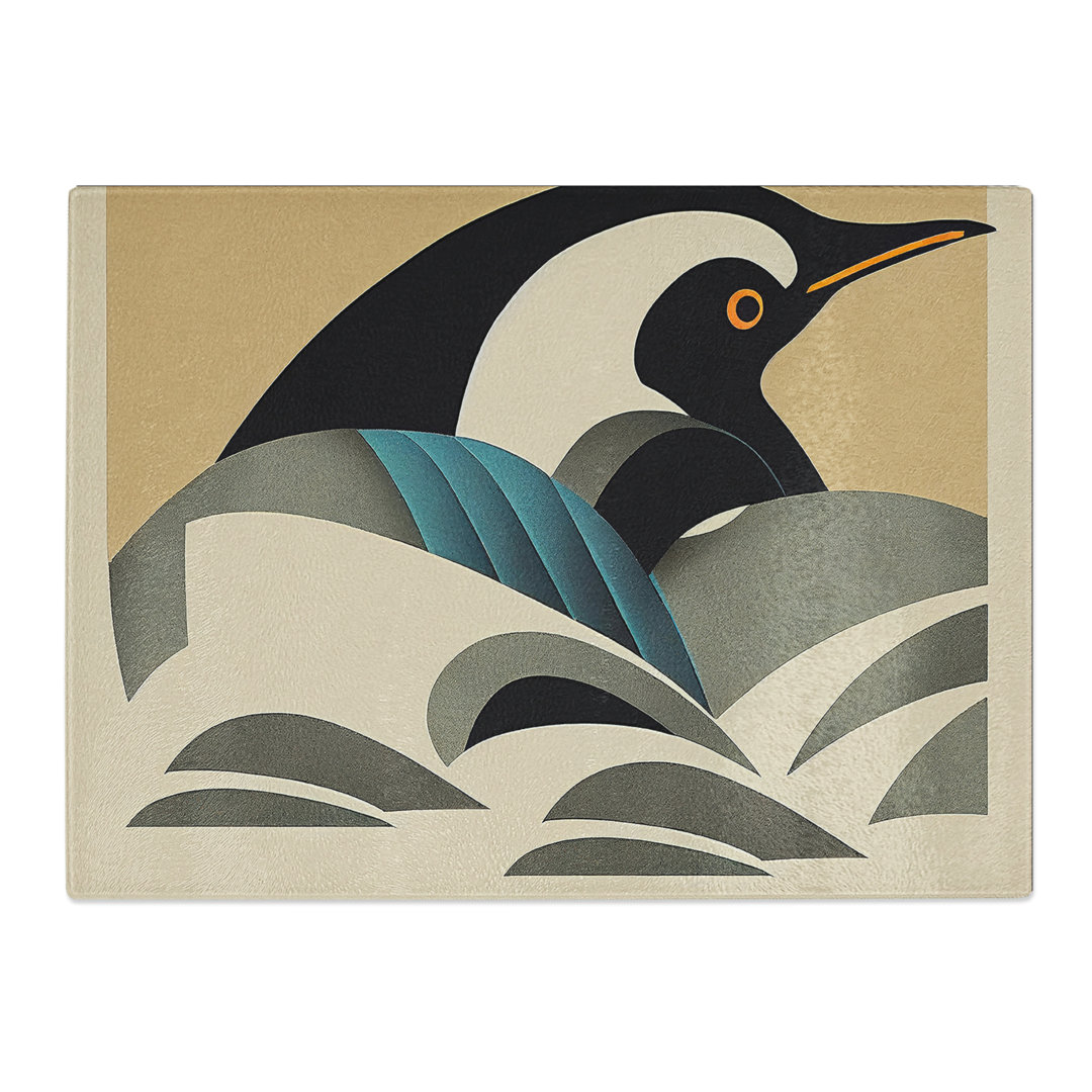 Penguin Art Deco Abstract  Glass Chopping Board