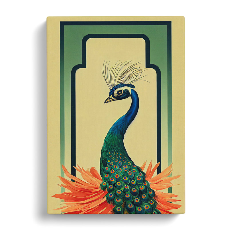 Peacock Art Deco - Wrapped Canvas Print, 50cm H x 35cm W