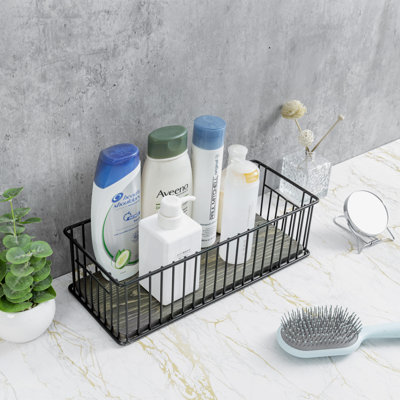 Decorative Rectangular Storage Basket Bin With Grey Wood Base