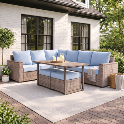Ensemble modulaire d'extérieur en osier avec coussins 5 pièces Hewitt