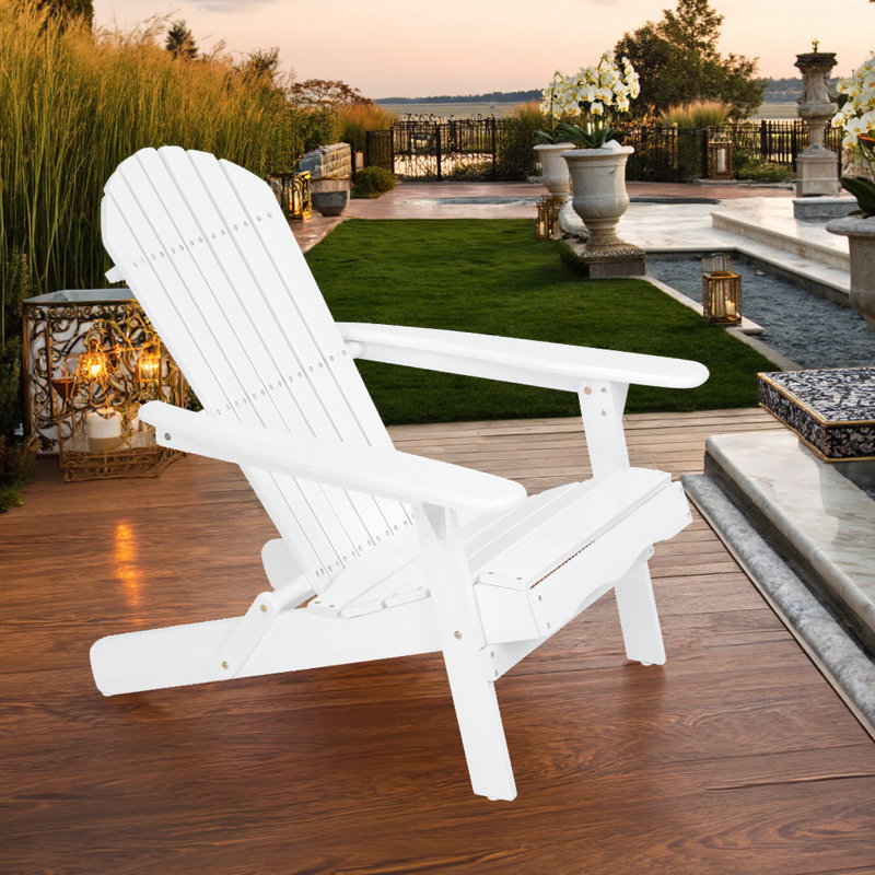 Acacia Wood Folding Adirondack Chair, White