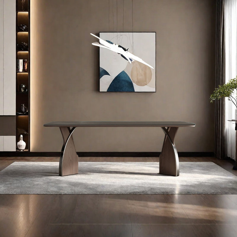 Artistic sintered stone dining table, 29.53"H x 59.06"L x 31.5"W, Gray