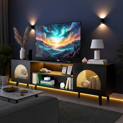 TV Stand With Glass Double Doors For 70‘’ TV