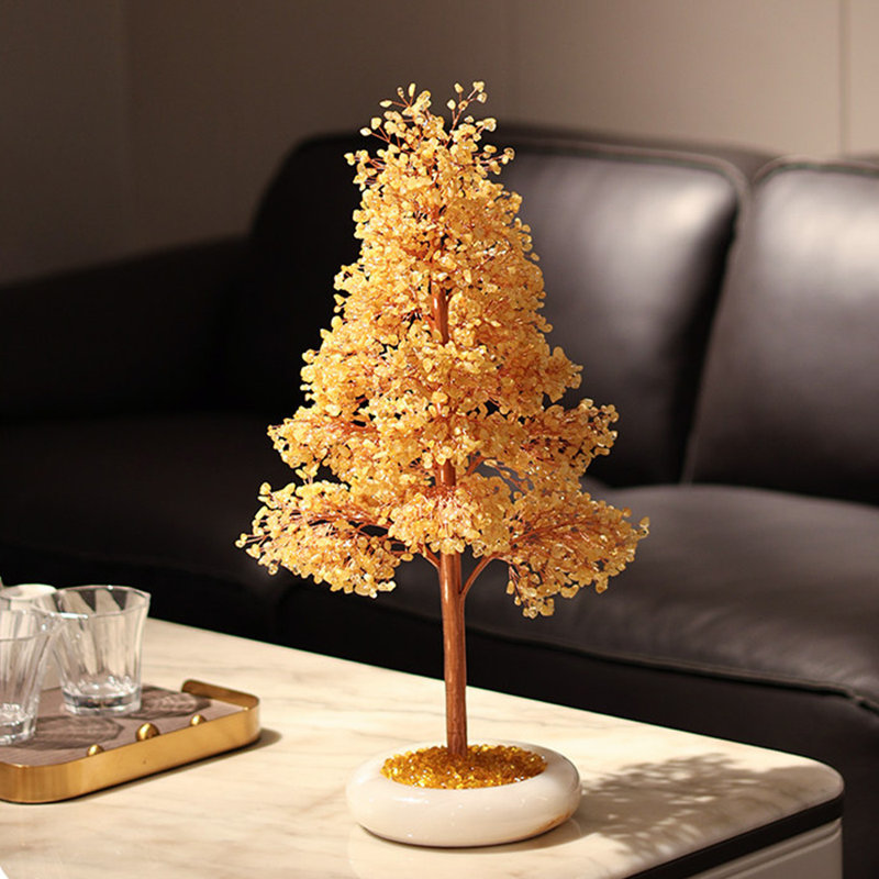Ornement d'arbre à argent en citrine naturelle dorée de 22,05 pouces
