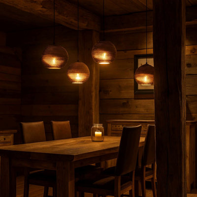 Modern Corrugated Cardboard Globe Pendant Light with Natural Woven Look For Bedroom