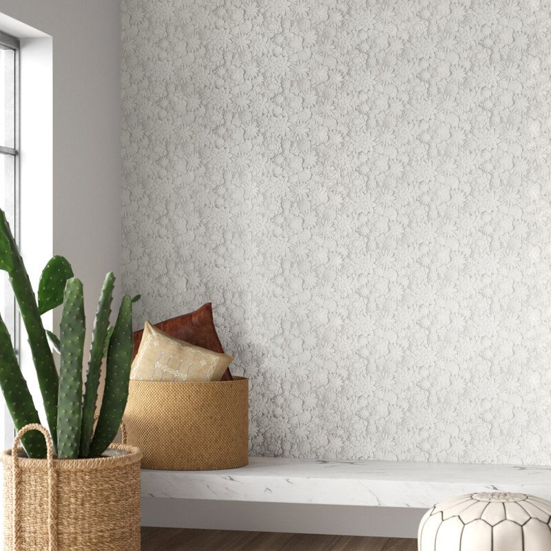 Rouleau de papier peint floral Cale, Blanc