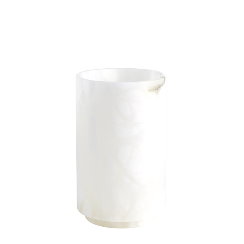 Alabaster Cylinder Vase-White, 9.25" H x 5.5" W x 5.5" D